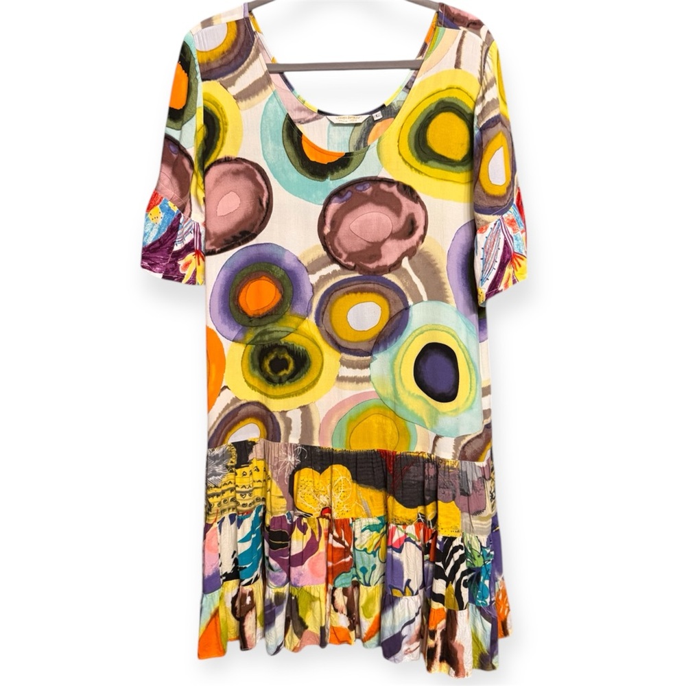Jams World Hattie Circle Dye Art to Wear Dress Tunic Rare Print Watercolor